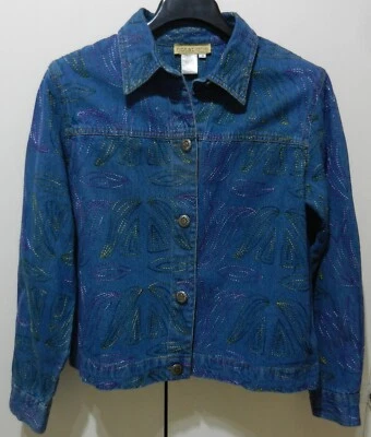 Notations Mujer Vaquero Bordado Denim Chaqueta Talla M Foto 1 de 4
