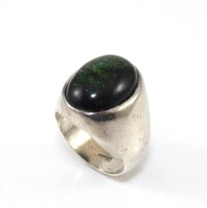 Sterling Silber grün gesprenkelter Stein Kuppel Ring Größe 8,5 - Bild 1 von 5