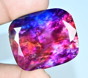 70.75 Ct Natural Opal Like Ammolite Organic Doublet Certified Cushion Gemstone - Picture 1 of 7