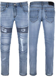 XRAY Distressed Light Blue Wash Moto Skinny Jeans Biker Mens 32x32 - Picture 1 of 3