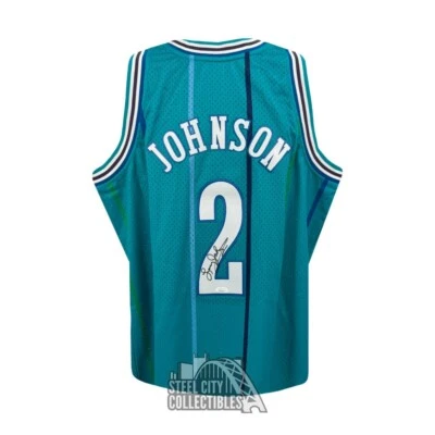 Larry Johnson Autographed Charlotte Teal Mitchell & Ness Jersey - JSA (XL) - Image 1 of 2