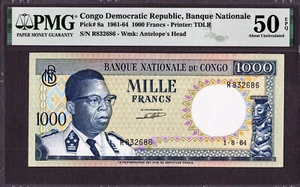 Congo Democratic Republic 1000 Francs 1964 Pick-8a About UNC PMG 50 EPQ - Picture 1 of 2