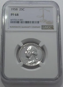 1958 NGC PF68 90% Silver Proof Washington Quarter Excellent Eye Appeal 25c White - Picture 1 of 3