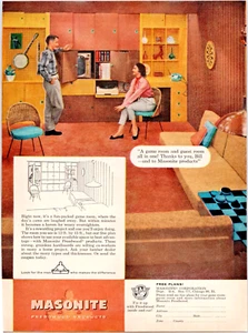 1956 Masonite Vintage Print Ad MCM Living Room Den Paneling - Picture 1 of 1