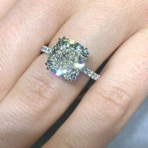 3.40Ct Cushion Cut Diamond Pave Solitaire Platinum Engagement Ring H,VS1 EGL USA - Picture 1 of 5