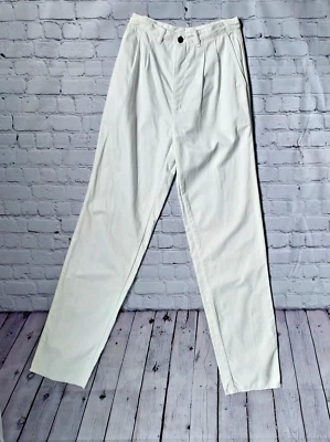 Pantalones blancos de colección años 70 Chemin De Fer para mujer 24" X tiro alto plisados discoteca hippie Foto 1 de 4