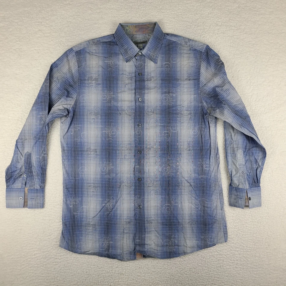 Camisa Johnston Murphy Para Hombre Grande Azul Cuadros Cuadros Ajuste A Medida Vestido Abotonado Foto 1 de 4