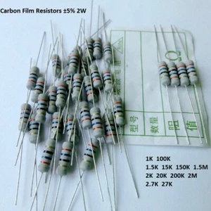 1K/1.5K/2K/24K/27K/29K/150K Ohm-2M ohm 2W Watt Carbon Film Resistors Tol ±5%  - Picture 1 of 4