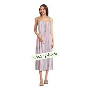 Time Tru Linen Blend Midaxi Dress Size XL (16-18) Striped Beach Coastal Resort - Picture 1 of 11