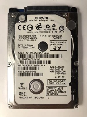 Hitachi Travelstar Z5K320-320 320GB 2.5" SATA 3.0Gb/s HTS543232A7A384  - Image 1 of 2