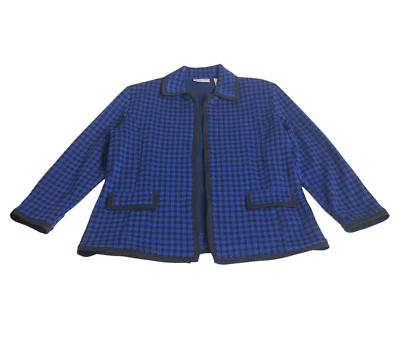 Drapers & Damons Blazer 夹克女式 Petite M 蓝色千鸟格格子开襟 — 第 1/4 张图片