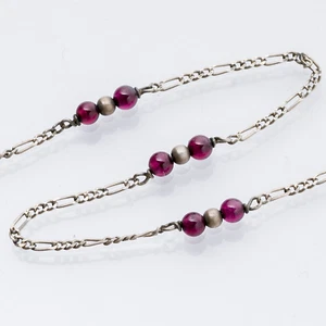 Halskette Figaro Panzerkette Purpurne Steine beschädigt 42 cm 925er Silber 2,2 g - Picture 1 of 4