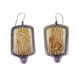 Tabra Bone Floral Amethyst Drop Earrings - Picture 1 of 1