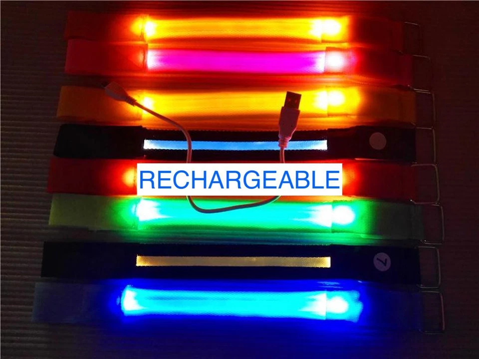 BANDA DE BRAZO LED RECARGABLE tobillo luz intermitente seguridad correr bicicleta trotar caminar brazalete Foto 1 de 4