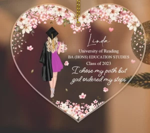 Personalized School Graduation Acrylic Heart Ornament, Graduation Gift For Her - Picture 1 of 2