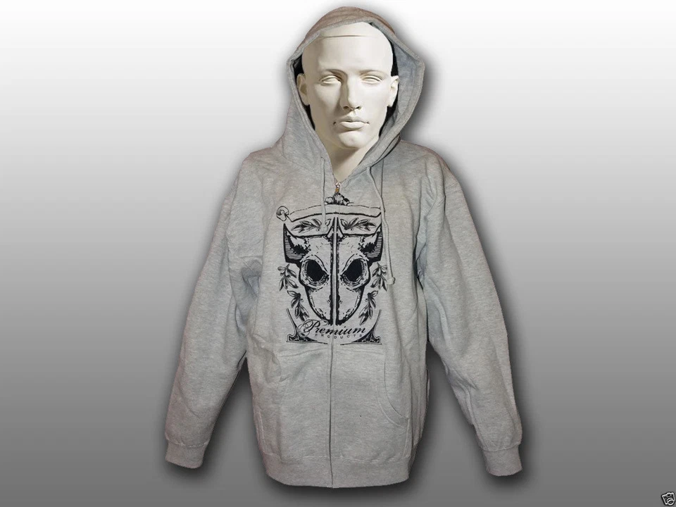 Mens Premium Products BMX Bikes Zipper Hoodie, Grey With Black Logo on Front - Image 1 of 1