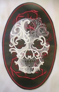 Faux Leather Embroidered with Ghost Skull Motif/Patch/Badge/Applique/ Biker - Picture 1 of 1