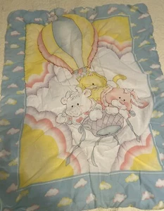 Vintage Puffalump Blanket Comforter Crib Hotair Balloon Cow, Kitten, Rabbit, - Picture 1 of 8
