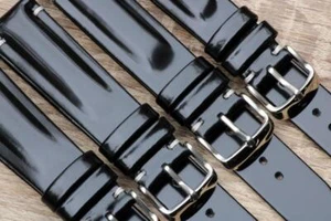 Watch Strap Black Patent Calf Leather Cushioned Semi-Remborde 18-22mm - Picture 1 of 1