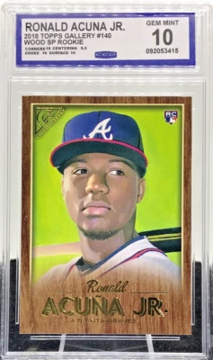 2018 Topps Gallery Ronald Acuna Jr Gem Mint 10 Wood Rookie RC Parallel #140 O21 - Image 1 of 3