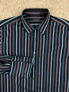 Structure Long Sleeve Button Up Shirt Men’s Large Black Blue Purple Striped - Picture 1 of 7