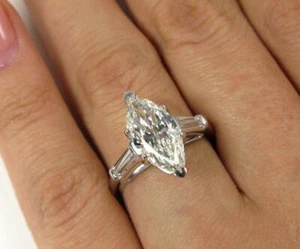 4Ct Simulated Diamond Trilogy Solitaire Ring White Gold Plated Baguette Accents - Picture 1 of 6
