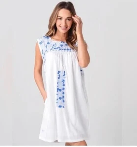 J.Marie Embroidered Dress Small Blue/White - Picture 1 of 5