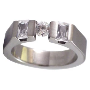 Womens Emerald Cut Engagement Ring Cubic Zirconia Stainless Steel Band Size 5-9 - Picture 1 of 4