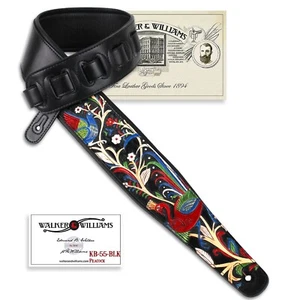 Walker & Williams KB-55-BLK Traditional Peacock Design On Black Carved Leather - Picture 1 of 11