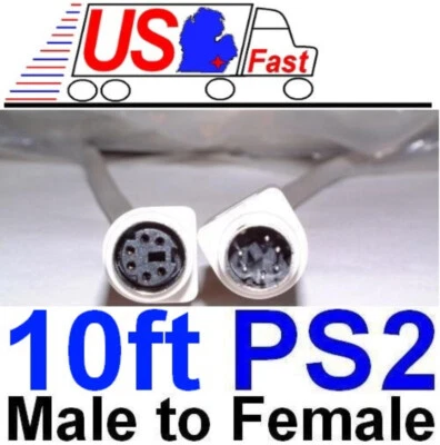 10FT PS/2 MDIN-6 Male to Female M/F Extension Cable Cord For Mouse & Keyboard - Image 1 of 2