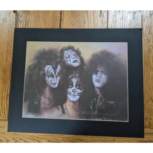 KISS Rock Band Print Drawing REPRO New York City Artist HAIYAN 2001 Matted 16x12 - Picture 1 of 5
