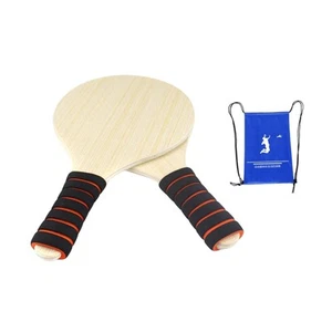 2x Beach Game Wood Racket Versatile for Lawn Yard Camping Games with Pouch - Picture 1 of 7