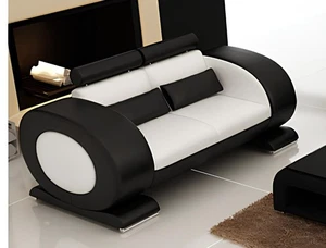 2-Sitzer Ledersofa mit Hocker – Modernes Design Sofa Set R7004D Sofort - Bild 1 von 1