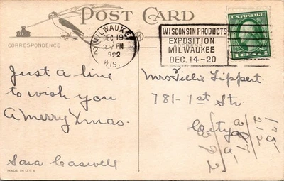 BH GOLDPATH: US postcard 1922 Milwaukee, WI machine cancel BH010_P001 - Image 1 of 2