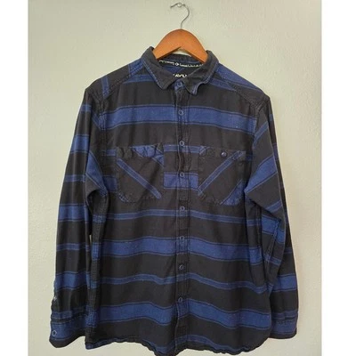 KAVU Flannel Button Up Long Sleeve Black Blue Flap Pockets Outdoor XL Shirt - Image 1 of 4