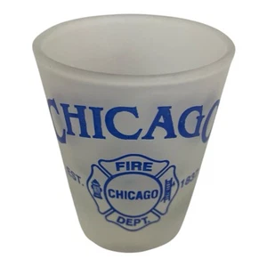 Chicago Fire Department Frosted Glass Shot Glass Blue Lettering - Picture 1 of 6