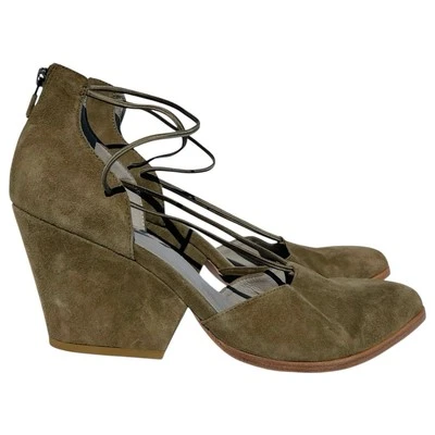 Eileen Fisher Shoes Women Size 11 Mossy Green Suede Chunky Heel Y2K Ankle Strap - Изображение 1 из 4