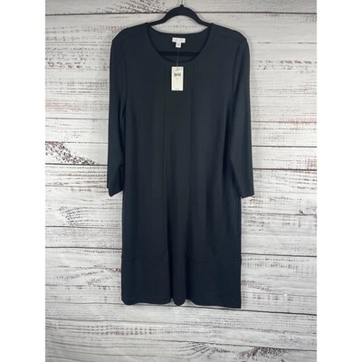 J.Jill Dress Women's Large Black Ponte 3/4 Sleeve Shift Pockets Crew Neck NWT - Image 1 of 4