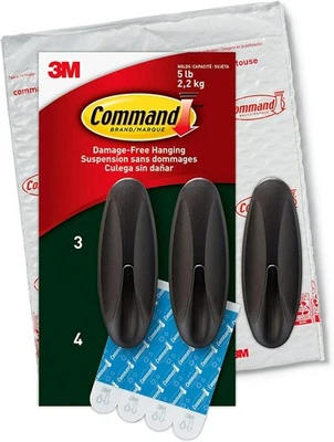 Command Outdoor Large Bronze Hooks, Holds up to 5 lb, 3 Hooks and 4 Command Stri - Image 1 of 4