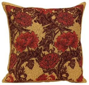Cushion Cover – Chrysanthemum Bordo – Tapestry Throw Pillow Cover 16x16 in New - Picture 1 of 15