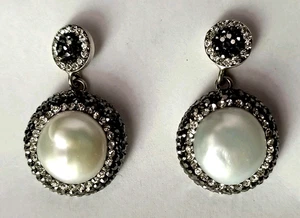 Ancienne Boucles D'oreilles Nacre Sur  Argent Massif 925. - Imagen 1 de 9