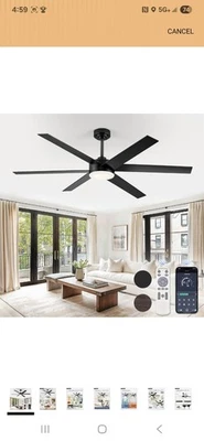 60 Inch Ceiling Fans with Lights and Remote, Reversible 6 Blades & Dimmable 3... - Image 1 of 4
