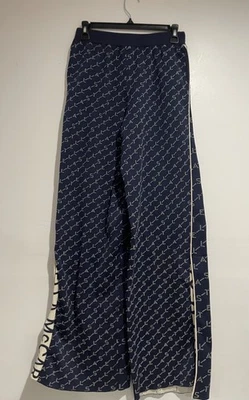 Stella McCartney Flared Leg Monogram Logo Embroidered Cotton Trousers Pants Sz M - Image 1 of 4