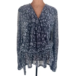 Ashley Stewart Metallic Polka Dot Blouse 3X Silver Black Sheer Tie V-Neck NWT - Picture 1 of 12