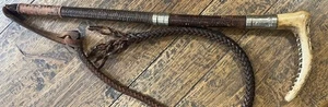 Grueso Vintage Caballeros 20" Cuero Trenzado Caza Cultivo Látigo Doble Níquel Collares - Imagen 1 de 5