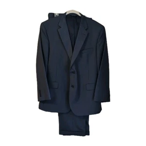 Jos A Bank Signature 2pc Suit Navy Blue Pinstripe 46R Wool Silk Jacket Pants - Picture 1 of 16
