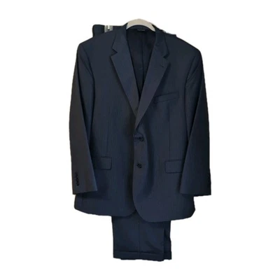 Jos A Bank Signature 2pc Suit Navy Blue Pinstripe 46R Wool Silk Jacket Pants - Image 1 of 4