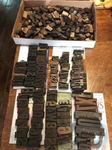 388 VTG Antique Lot of Letterpress Letters Symbols Wood Type Printers Block - Picture 1 of 4