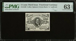 PMG ChUNC 63. FR# 1239 Fractional 1864 Union Currency 5c, Civil War Third Issue - Picture 1 of 7