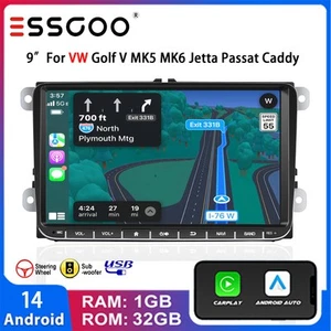9" Car Stereo Audio Carplay Android 14 MP5 Navi RDS For VW GOLF 5 6 Touran Polo - Picture 1 of 16